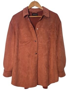 Truth Faux Suede Lightweight Jacket Shacket 1X Brown Soft